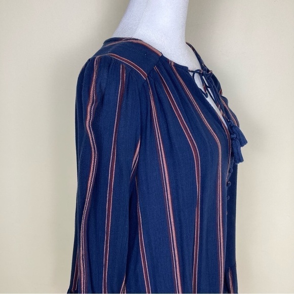 American Eagle Boho Relaxed Peasant Blouse Ruffled Navy/Rust Brown Size S - Picture 8 of 16